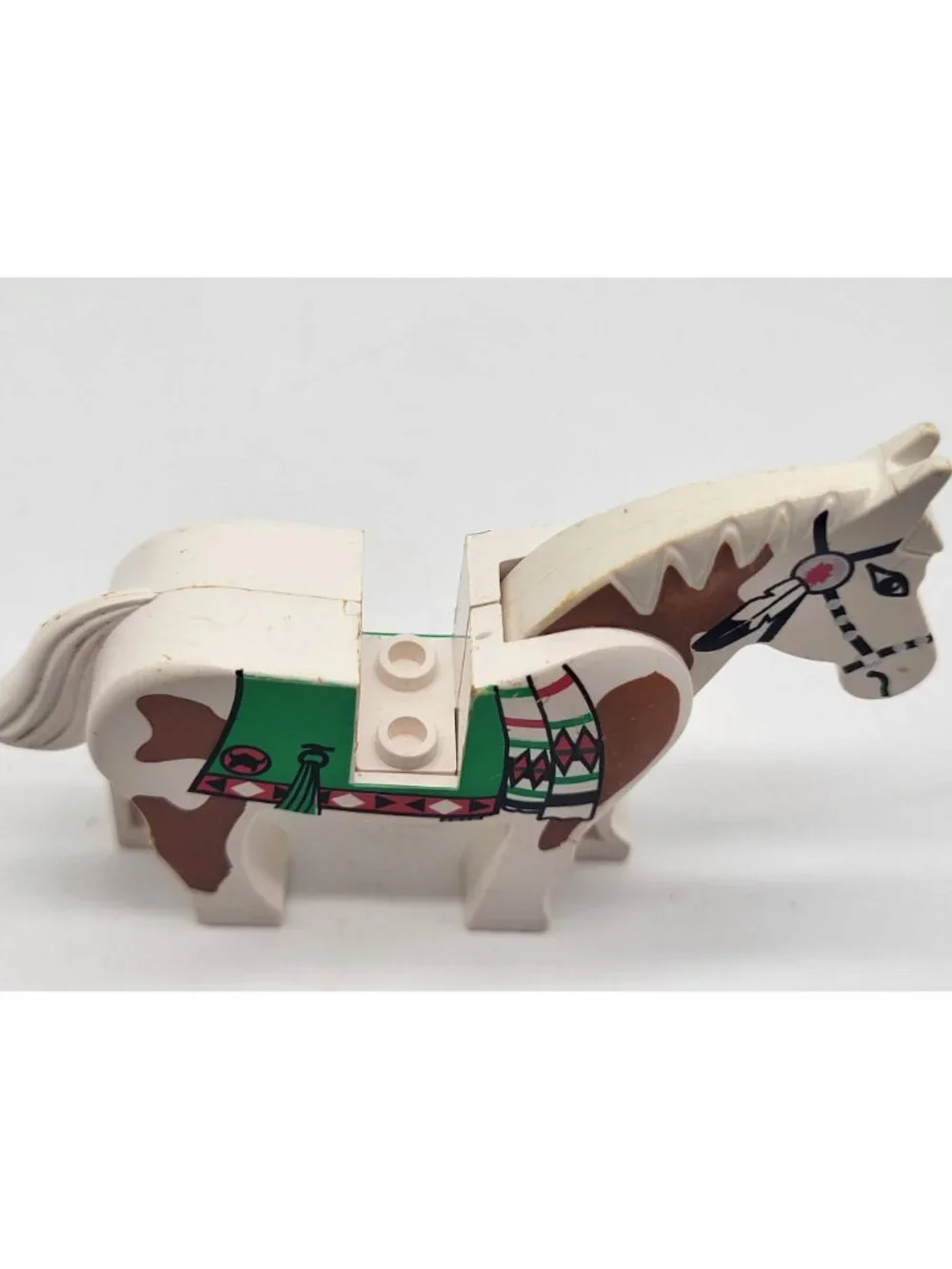 Lego Horse with Green Blanket, Red Hand Pattern Vintage 90s Western Indians